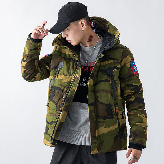 Camouflage hooded man's coat