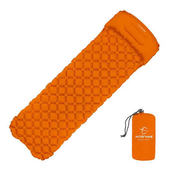Color: Orange - TPU Inflatable Cushion Outdoor Camping Tent Sleeping Pad With Pillows Travel Mat Folding Bed