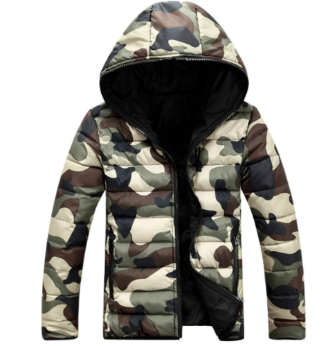 Color: ArmyGreen, Size: M - Men's camouflage cotton hooded Korean men's thick cotton pad warm cotton jacket