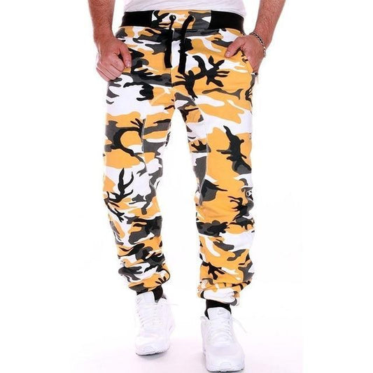 Color: Yellow, Size: XL - Foreign Trade Men'S Slim Leggings Running Fitness Pants Sports Leisure Camouflage