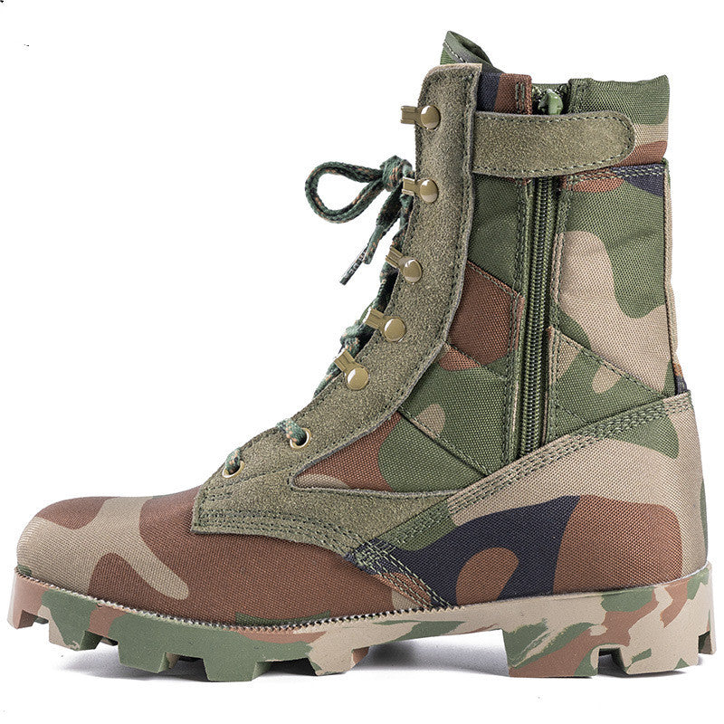 Color: Camouflage, Size: 44 - Spring High-top Breathable Zipper Army Fan Combat Boots Outdoor Combat