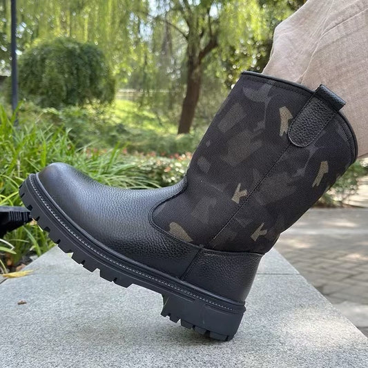 Color: Camouflage, Size: 42 - Genuine Leather Warm Cold-resistant High Tube Cycling Boots