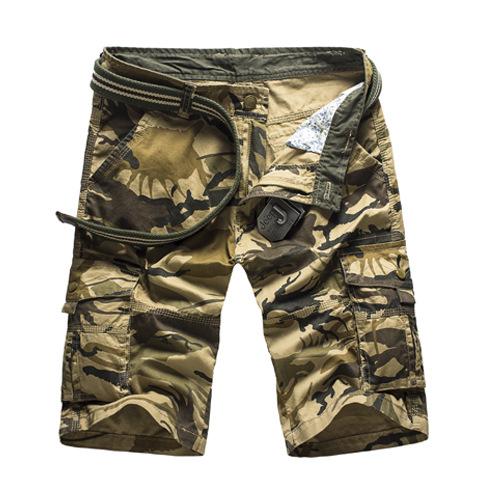 Color: 12, Size: 32 - Multi-Pocket Camouflage Dungarees Belted Cargo Shorts