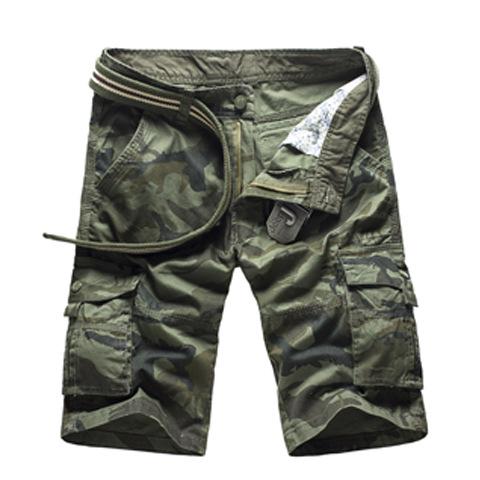 Color: 10, Size: 29 - Multi-Pocket Camouflage Dungarees Belted Cargo Shorts