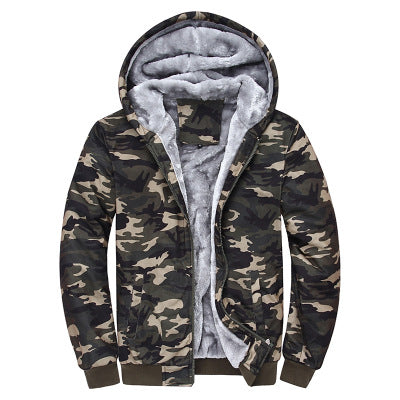 Size: M, Color: Camouflage - Camouflage sweater men's youth Korean casual plus velvet thick warm jacket hooded cardigan