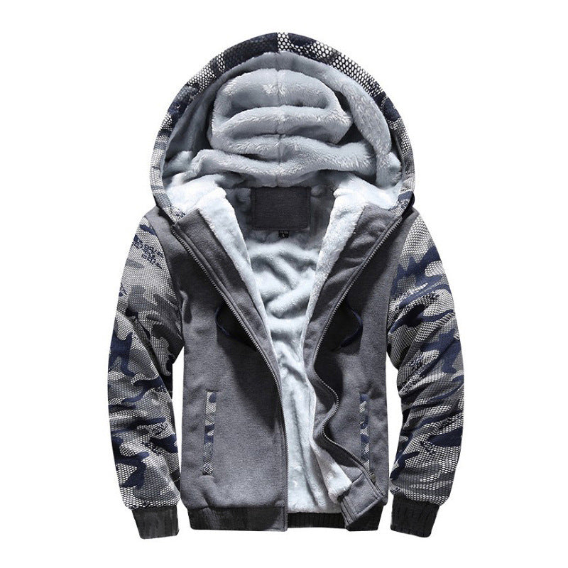 Size: XL, Color: Dark grey - Camouflage sweater men's youth Korean casual plus velvet thick warm jacket hooded cardigan