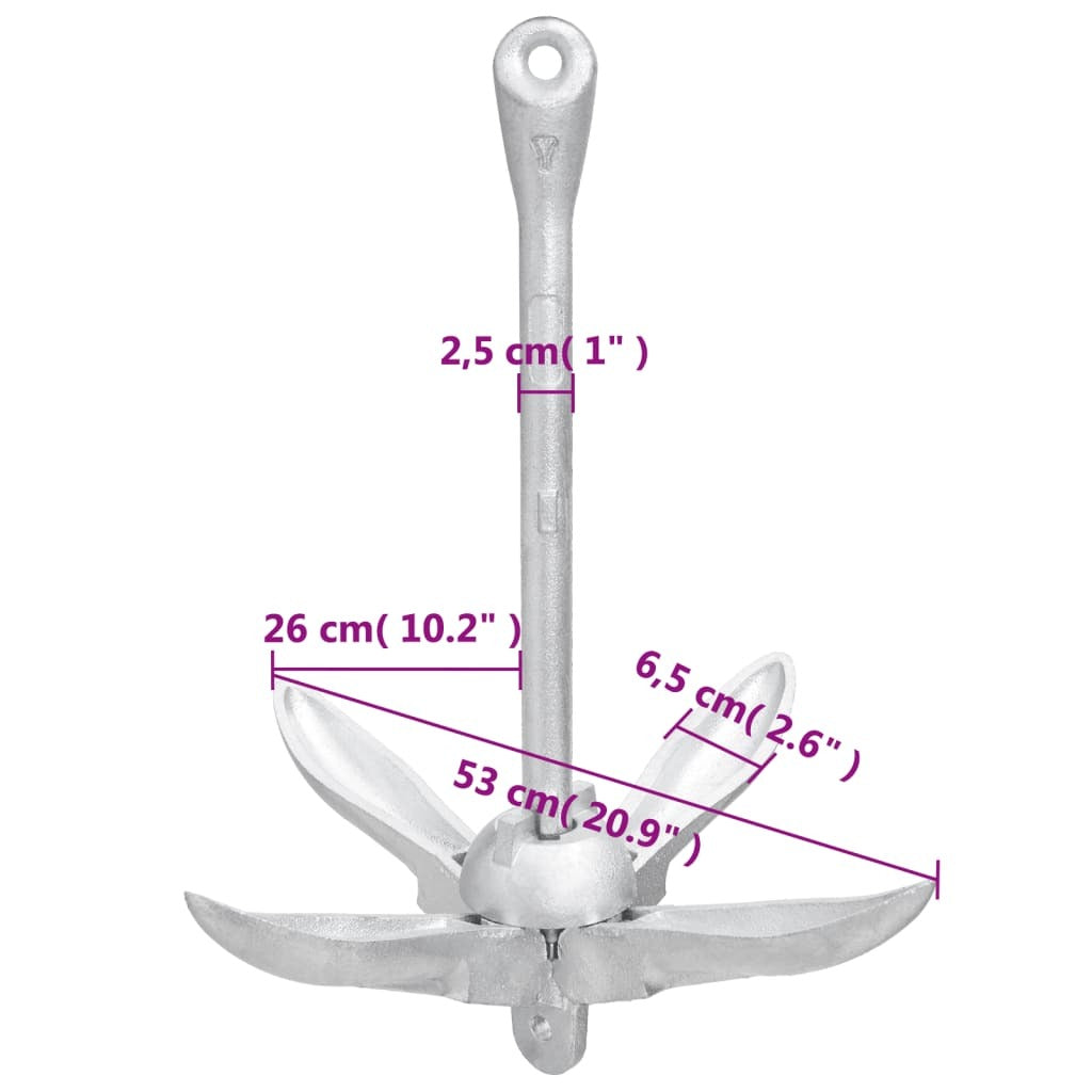 Folding Anchor Silver 17.6 lb Hot Dip Galvanized Cast Iron