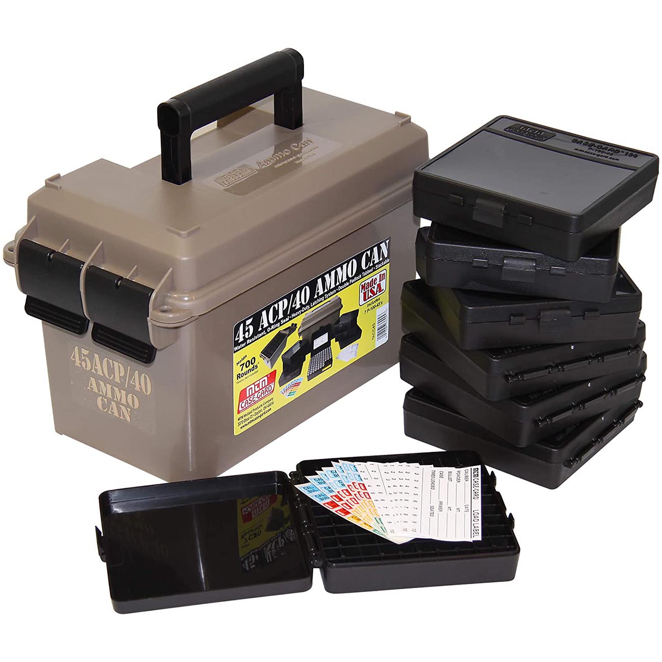 MTM 45 ACP Ammo Can for 700 rd. Includes 7 each P-100-45's Dark Earth