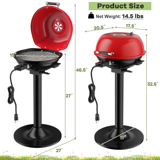 1600W Portable Electric BBQ Grill with Removable Non-Stick Rack-Black