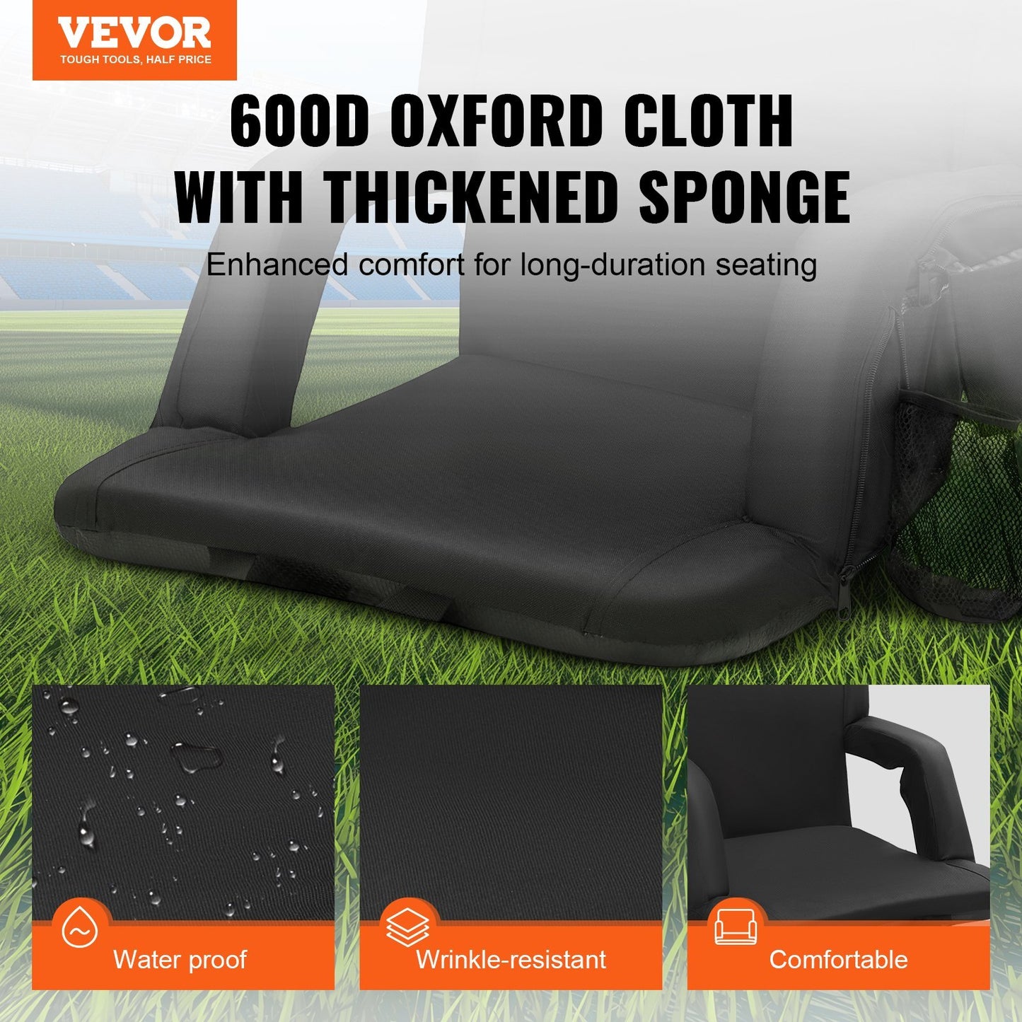 VEVOR Double Heated Stadium Seat with Back Support, 3 Level Heating Wide Bleacher Seat, Folding Portable Padded Reclining Chair with Hook Pocket Cupholder, Ideal for Sport Event Beach Concert (2 Set)