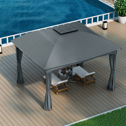12 x 10 Feet Canopy Double Vented Heavy Duty Steel Gazebo-Gray - Color: Gray