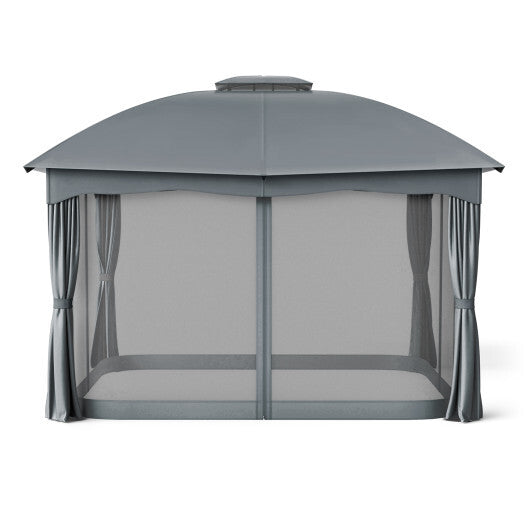 12 x 10 Feet Canopy Double Vented Heavy Duty Steel Gazebo-Gray - Color: Gray