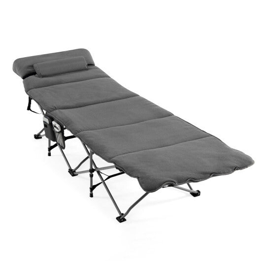 Folding Retractable Travel Camping Cot with Mattress and Carry Bag-Gray - Color: Gray