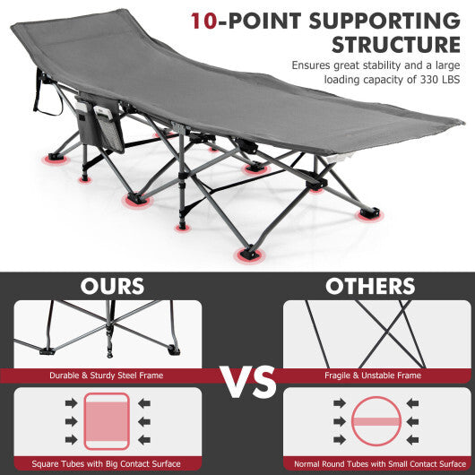 Folding Retractable Travel Camping Cot with Mattress and Carry Bag-Gray - Color: Gray