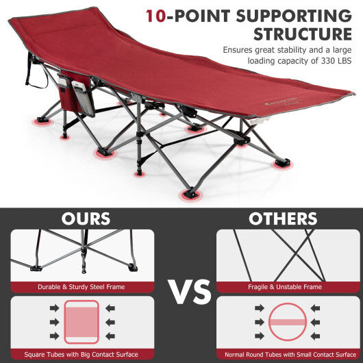 Folding Retractable Travel Camping Cot with Mattress and Carry Bag-Red - Color: Red
