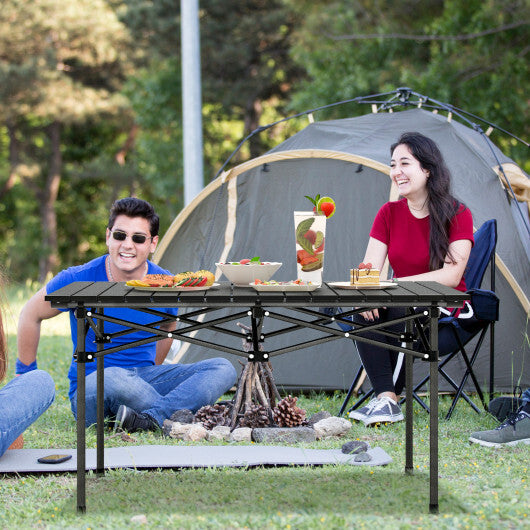 Aluminum Camping Table for 4-6 People with Carry Bag-Black - Color: Black