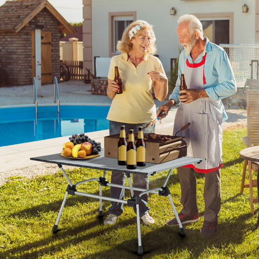 Folding Heavy-Duty Aluminum Camping Table with Carrying Bag-Silver - Color: Silver