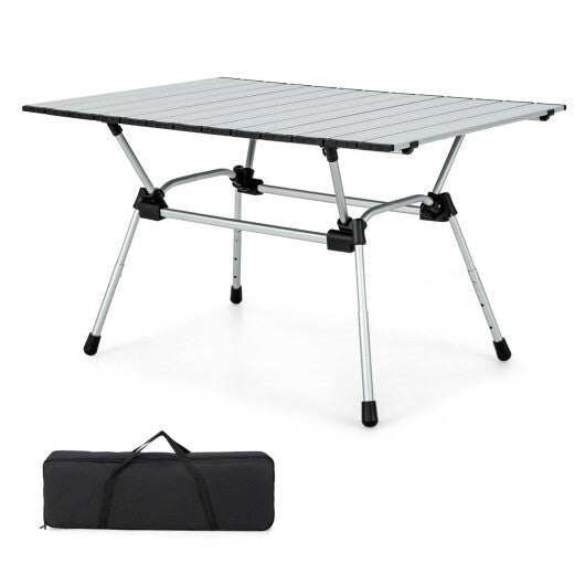 Folding Heavy-Duty Aluminum Camping Table with Carrying Bag-Silver - Color: Silver