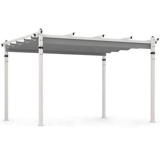 Outdoor Pergola with Retractable Canopy and Aluminum Frame-Gray - Color: Gray