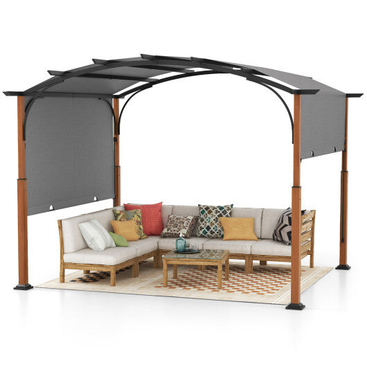 10 x 12 FT Outdoor Retractable Pergola with Retractable Canopy for Patio-Beige