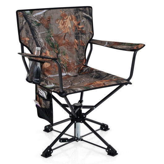 360? Swivel Hunting Chair Portable Foldable Hunting Chair with Mesh Cup Holder and Storage Pockets-Blue