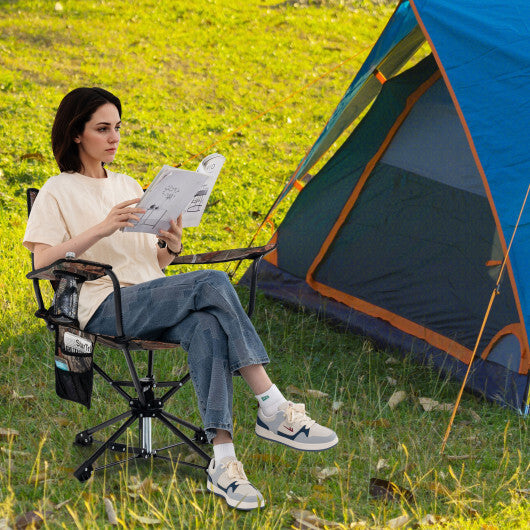 360? Swivel Hunting Chair Portable Foldable Hunting Chair with Mesh Cup Holder and Storage Pockets-Blue