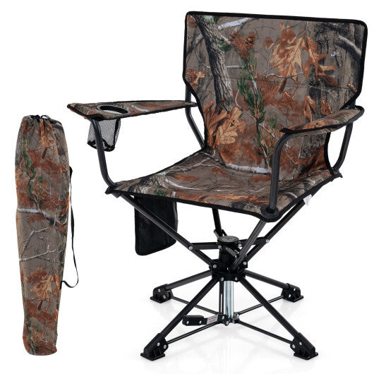 360? Swivel Hunting Chair Portable Foldable Hunting Chair with Mesh Cup Holder and Storage Pockets-Blue