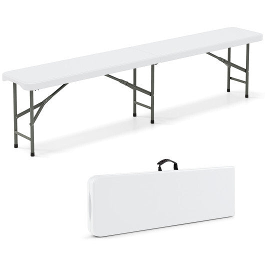 6 Feet Plastic Folding Bench Portable Seat with Handle and Lock-White - Color: White