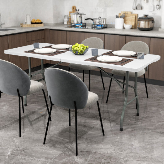 6 ft Portable Folding Table 350 LBS Fold-in-Half Table with HDPE Tabletop-White - Color: White