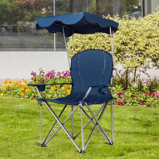 Portable Folding Beach Canopy Chair with Cup Holders-Blue - Color: Blue