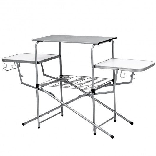 Foldable Outdoor BBQ Table Grilling Stand - Color: Silver