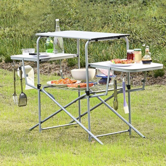 Foldable Outdoor BBQ Table Grilling Stand - Color: Silver