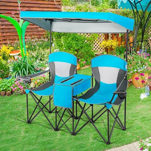 Portable Folding Camping Canopy Chairs with Cup Holder-Blue - Color: Blue
