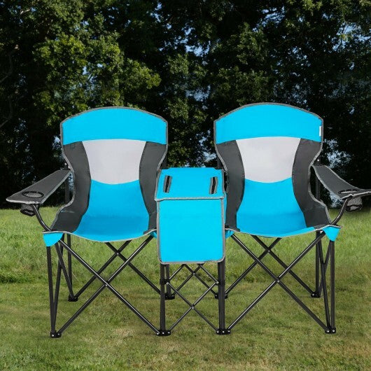 Portable Folding Camping Canopy Chairs with Cup Holder-Blue - Color: Blue