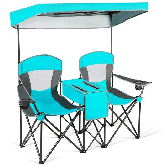 Portable Folding Camping Canopy Chairs with Cup Holder-Turquoise - Color: Turquoise