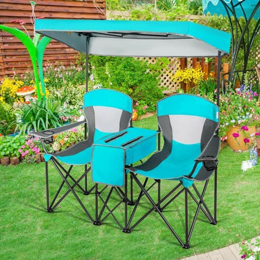 Portable Folding Camping Canopy Chairs with Cup Holder-Turquoise - Color: Turquoise