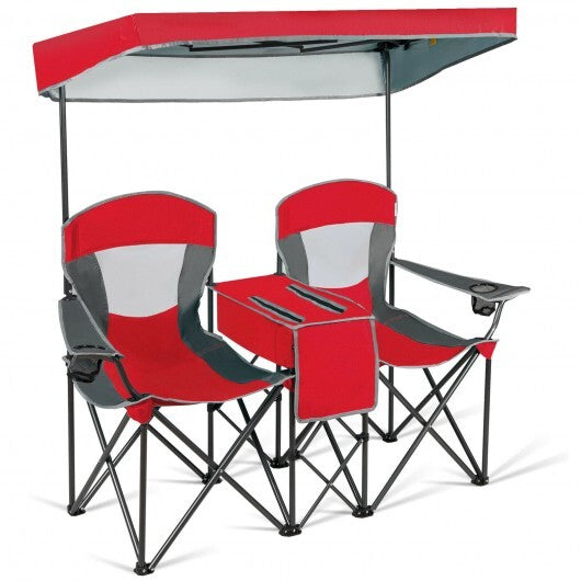Portable Folding Camping Canopy Chairs with Cup Holder-Red - Color: Red