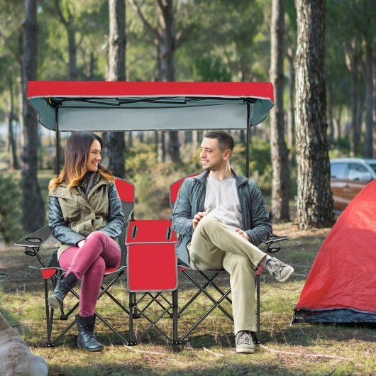 Portable Folding Camping Canopy Chairs with Cup Holder-Red - Color: Red