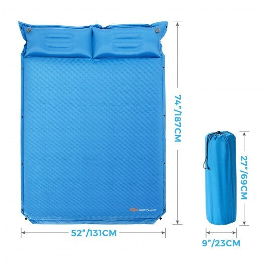Self-Inflating Camping Outdoor Sleeping Mat with Pillows Bag - Color: Blue