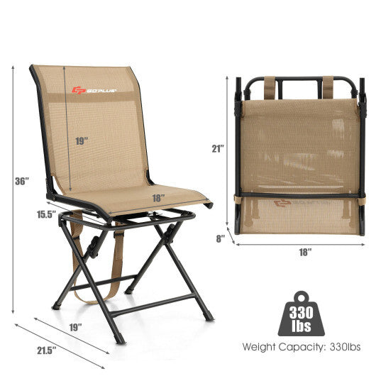 All weather Outdoor Foldable 360 Degree Swivel Chair with Iron Frame-Brown - Color: Brown