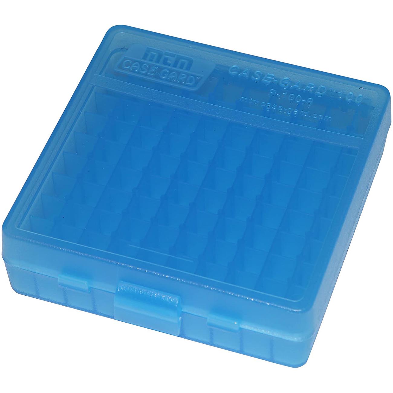 MTM Ammo Box 100 Round Flip-Top 9mm 380 ACP Clear Blue