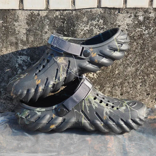 Color: Burgundy, Shoe Size: 44 - Fashion Garden Shoes Men's Clogs Slippers Sandal Flat Camouflage Sandals Male Sneakers Outdoor Flip Flops Home Clogs