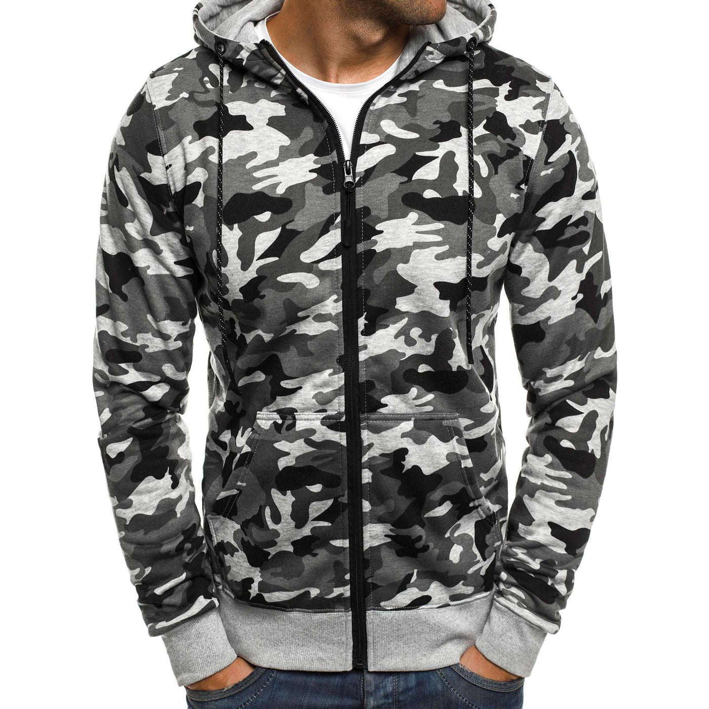 New hooded cardigan sweater large size fashion trend camouflage casual sports sweater jacket