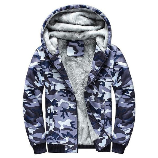Size: XL, Color: Camouflage blue - Camouflage sweater men's youth Korean casual plus velvet thick warm jacket hooded cardigan