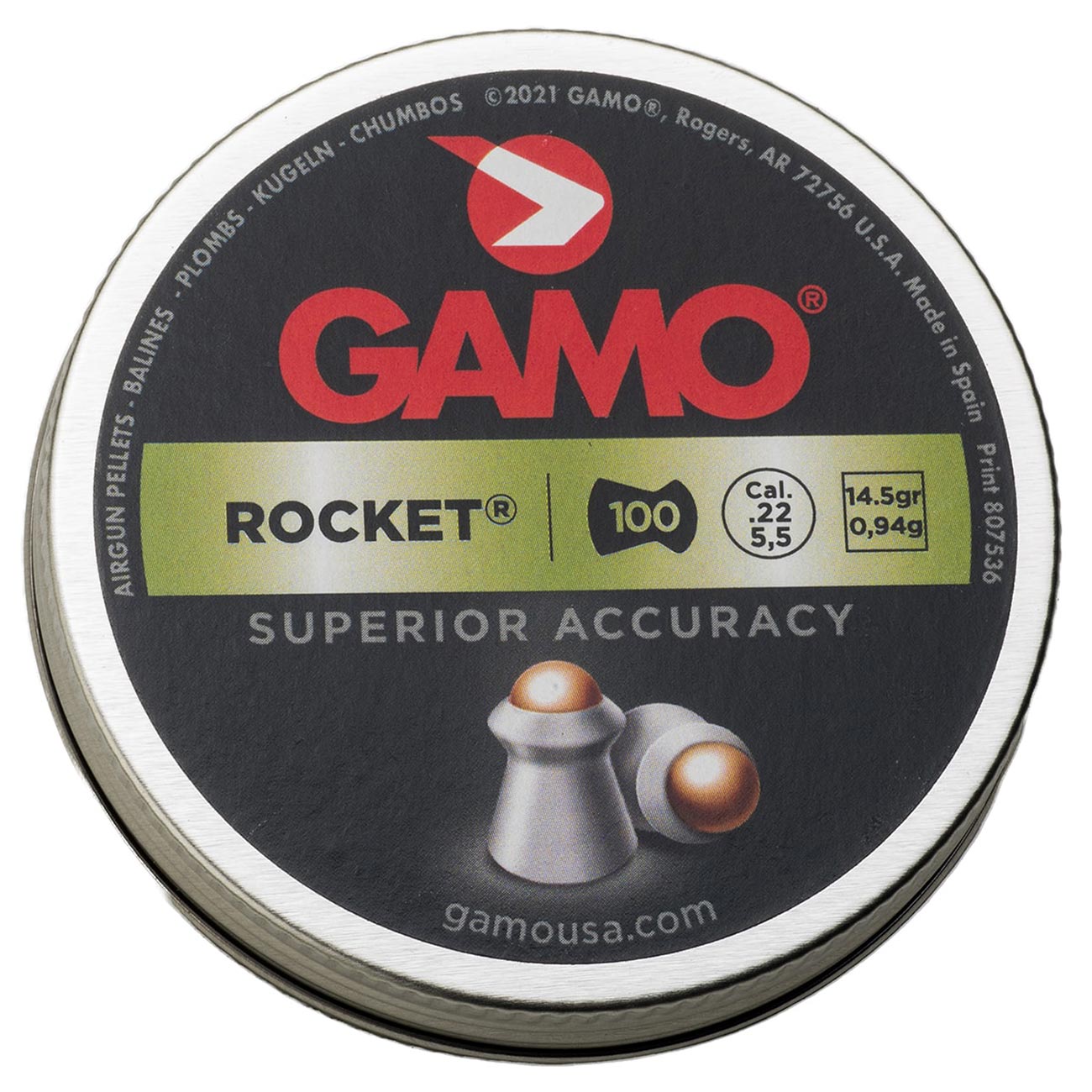 Gamo ROCKET PELLETS .22 CAL. TINS OF 100 - BLISTER PK