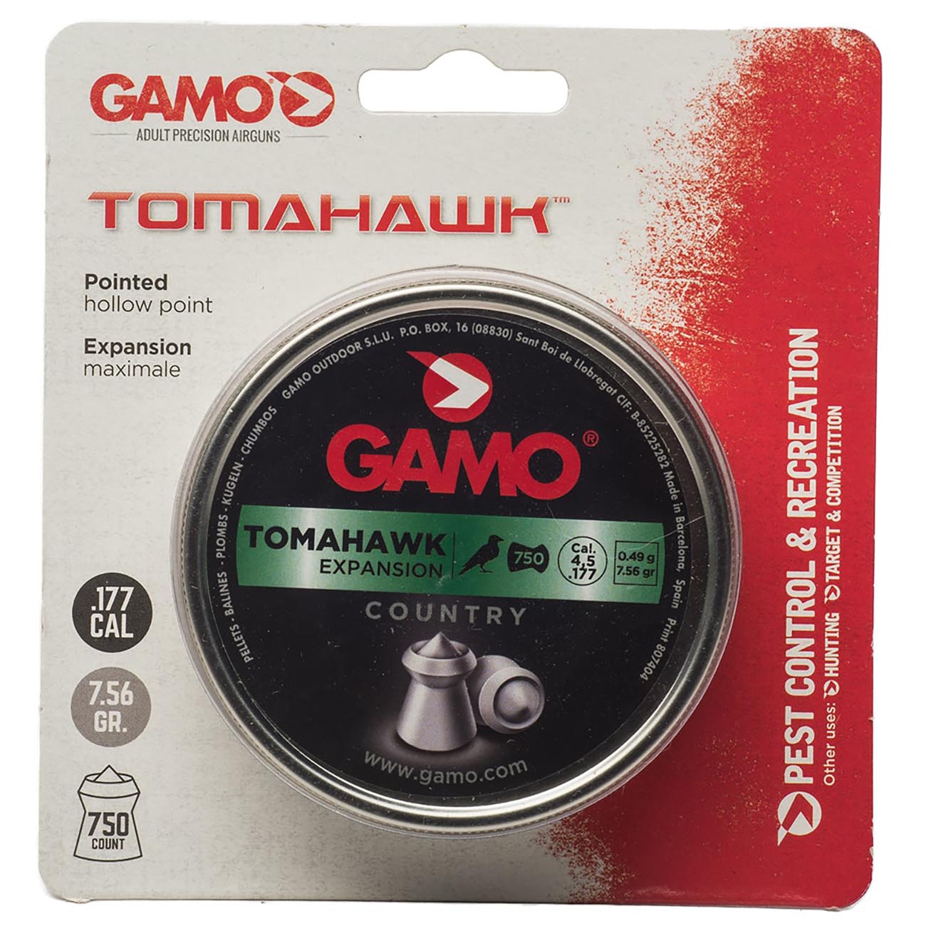Gamo .177cal Pointed Hollow Point Lead Pellets - 7.56 Grain (750 Count)