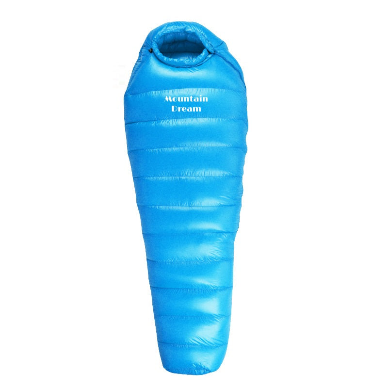 Color: Lake Blue, Specifications: 210X80X50cm 2000g - Outdoor Camping Thickened Warm-keeping And Cold-proof Duck Down Sleeping Bag