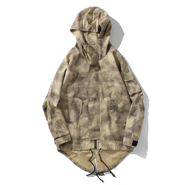 Desert camouflage short short long loose hooded jacket