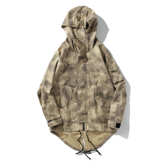 Desert camouflage short short long loose hooded jacket