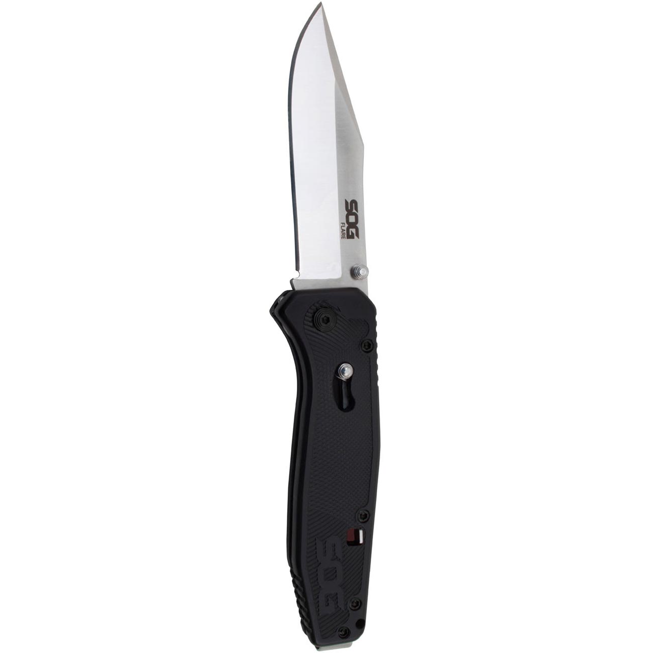 SOG Flare Assisted Folding Knife 3.5" Satin Plain Blade Black GRN Handles